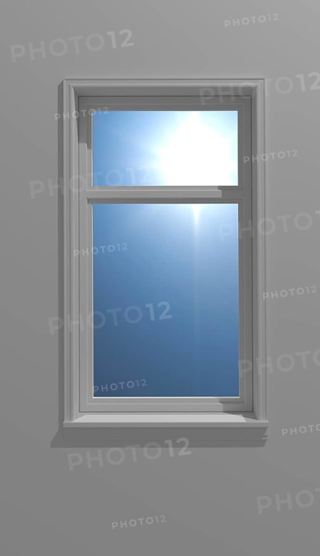 Rendered scenery showing a window and sun seen through