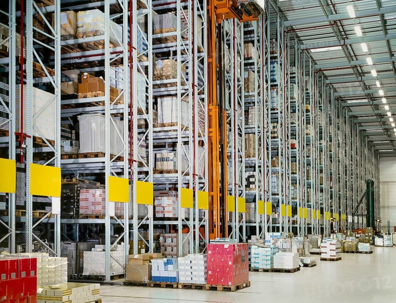 High rack storage area with lots of pallets