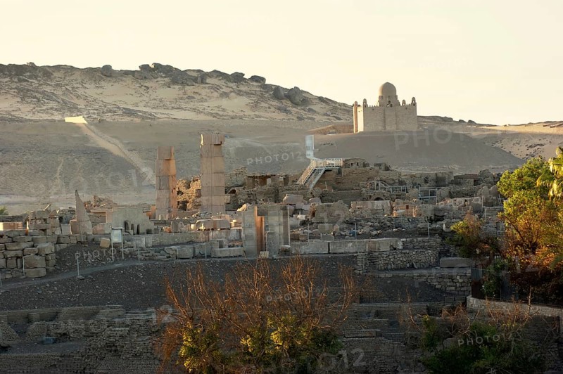 Idyllic scenery including the mausoleum of Aga Khan in Egypt at evening time