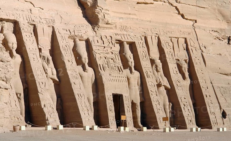 Architectural detail of the historic Abu Simbel temples in Egypt (Africa)