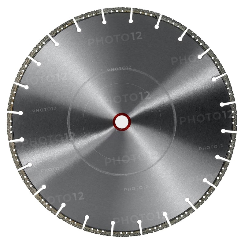 Frontal shot of a diamond studded cutting wheel in white back