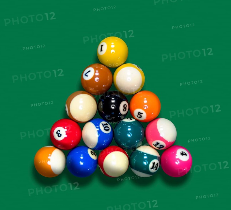 Cue sports scenery with billiard balls in green ambiance