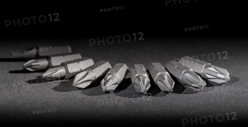 Set of screwdriver bits in dark ambiance