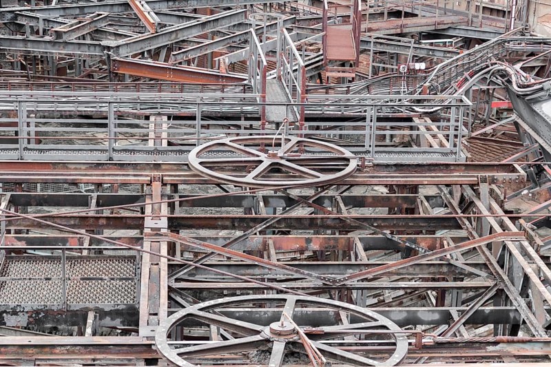 Weathered rusty industrial scenery with lots of old corroded steel girders