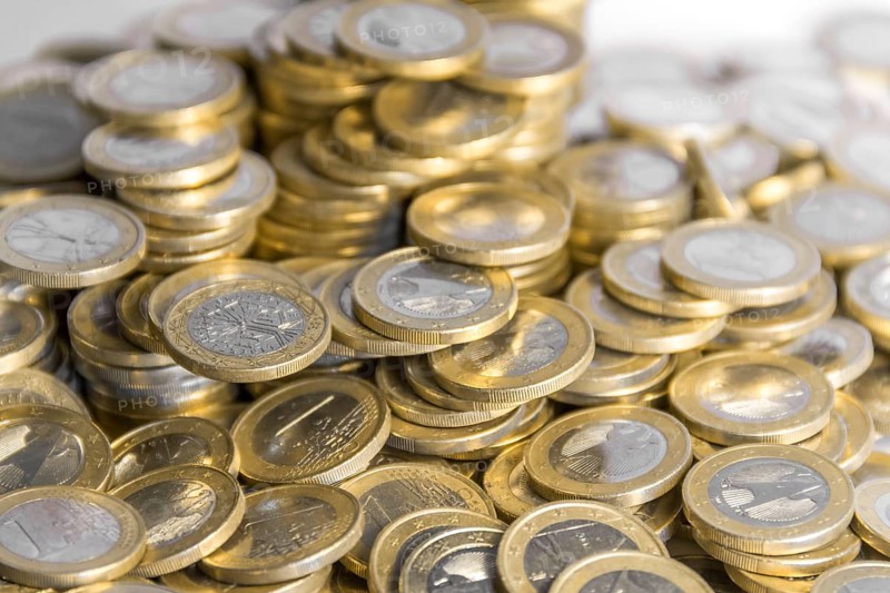Full frame picture showing lots of 1 euro coins