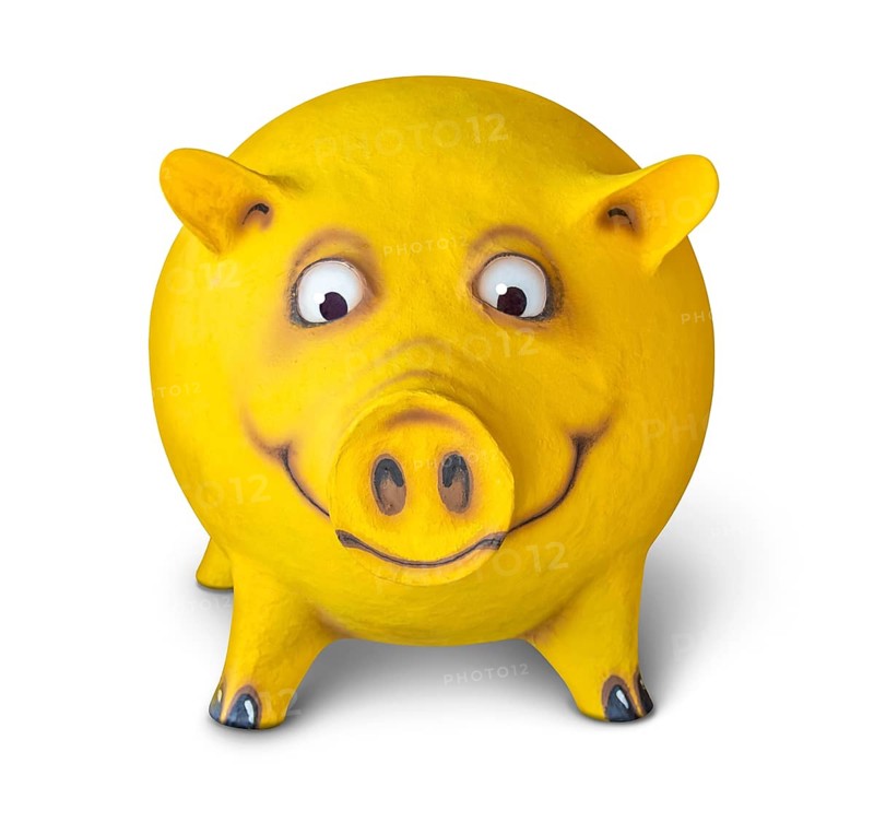 Figure of a funny yellow pig done by me in white back with shadow