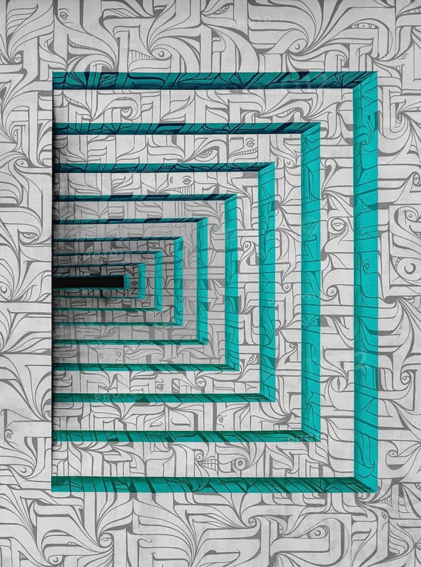 Full frame shot showing an abstract optical illusion painting on a house facade