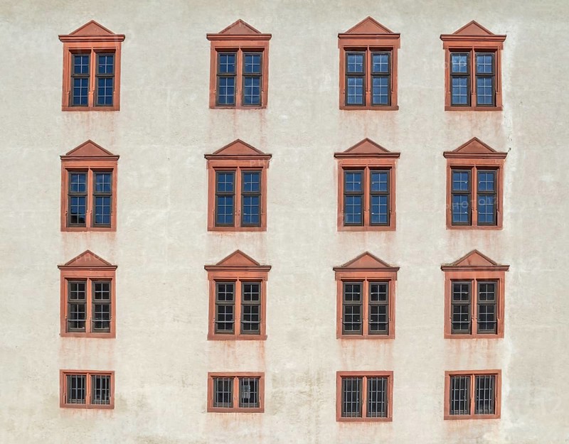 Windows at a historic house facade in Franconia, a bavarian area in Germany