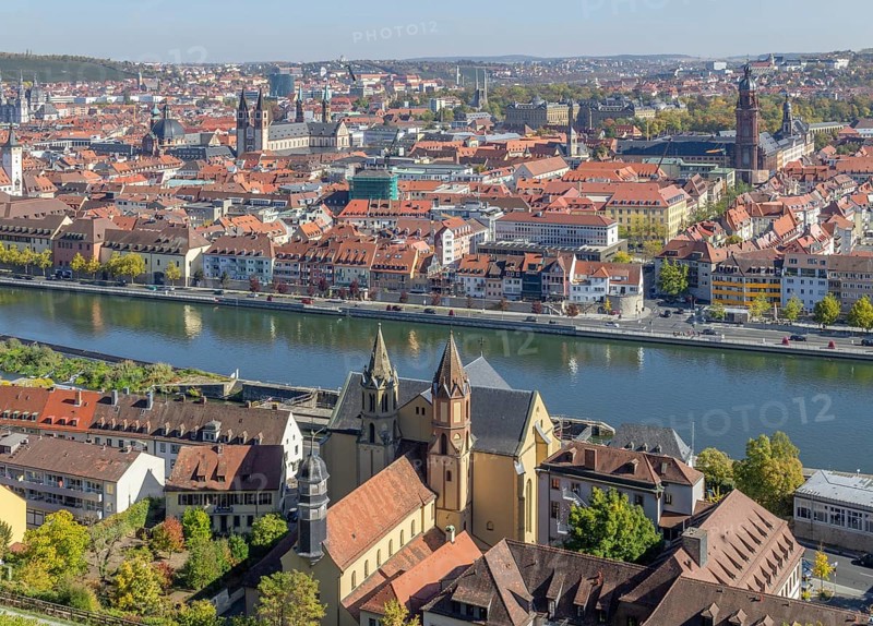 Aerial view of Wuerzburg, a franconian city in Bavaria, Germany