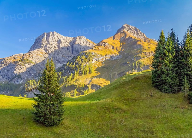 Idyllic scenery around Warth, a municipality in the district of Bregenz in the Austrian state of Vorarlberg