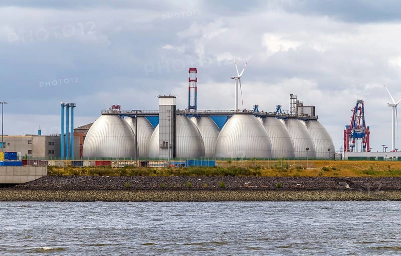 Waterworks scenery seen at the Port of Hamburg in Germany
