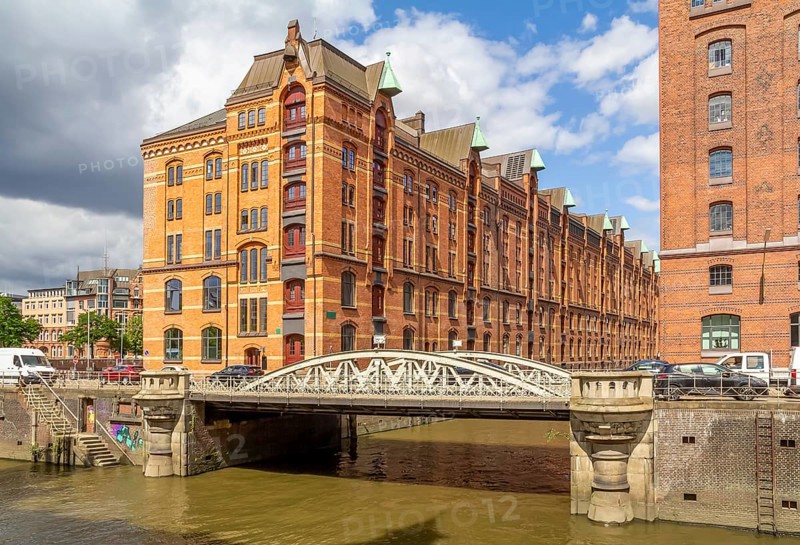 Scenery at the Speicherstadt, a historic warehouse district in Hamburg, Germany
