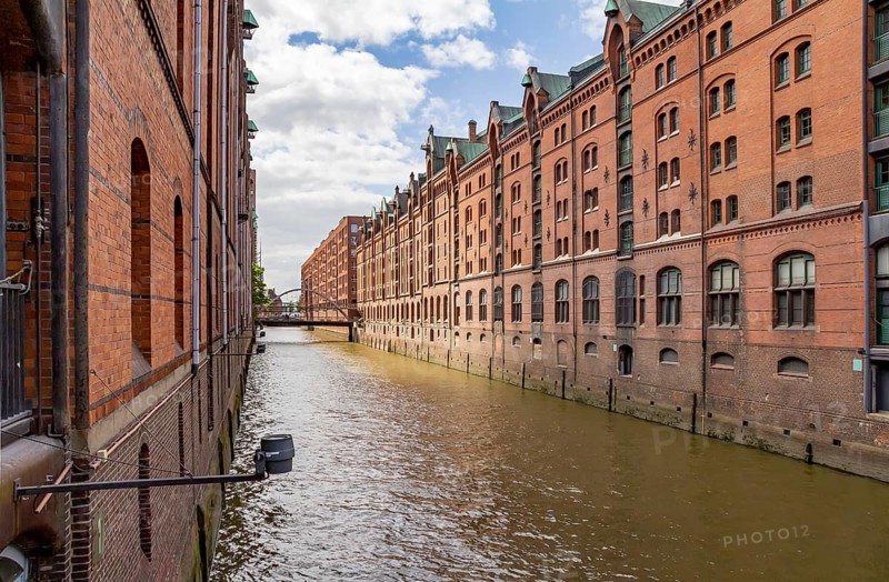 Scenery at the Speicherstadt, a historic warehouse district in Hamburg, Germany