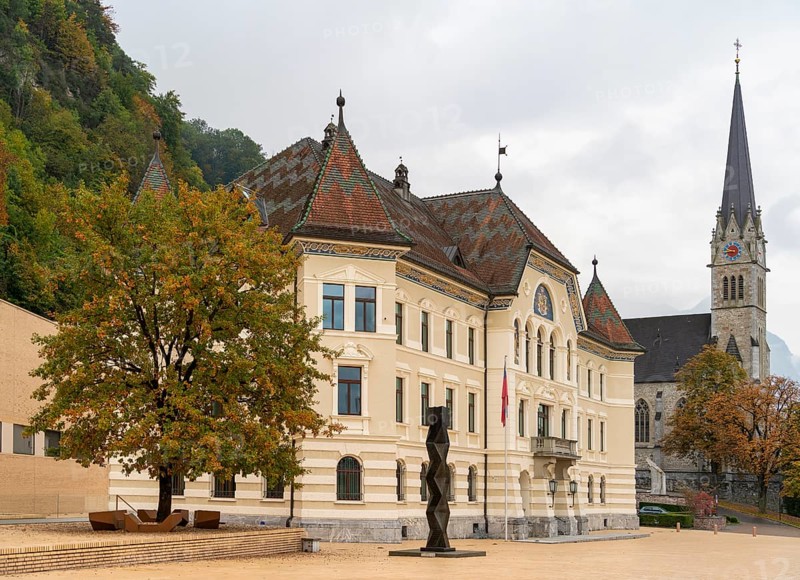 Impression around the government building in Vaduz, the capital city of Liechtenstein at autumn time