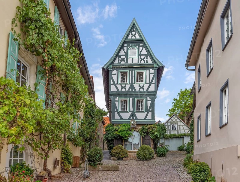 Half-timbering in the Badgasse of Bad Wimpfen, a historic spa town in the district of Heilbronn in the Baden-Wuerttemberg region of southern Germany