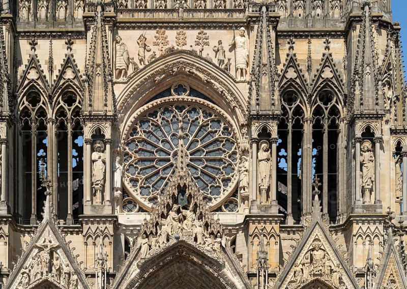 Detail of the Reims Cathedral in Reims, the most populous city in the French department of Marne
