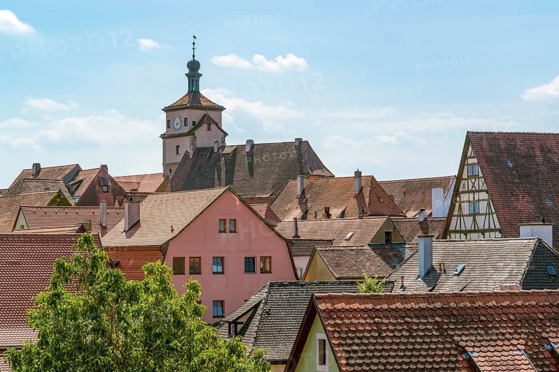 High angle view of Rothenburg ob der Tauber, a town in Middle Franconia in Bavaria, Germany