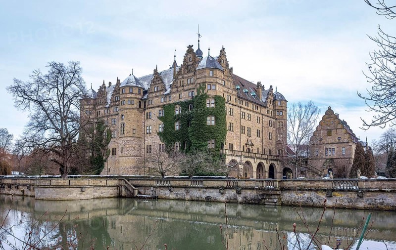 Scenery around Neuenstein Castle in Hohenlohe at winter time