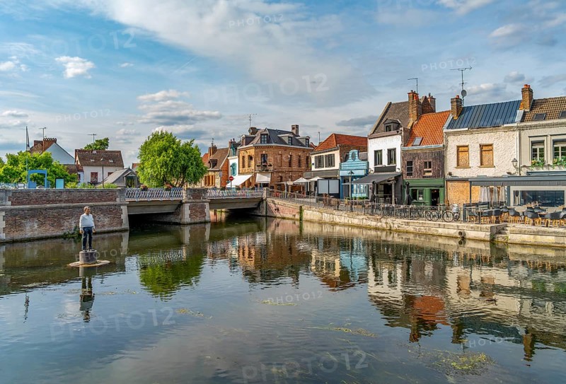 Impression around Quai Belu on the banks of the Somme in Amiens, a city and commune in northern France. It is the capital of the Somme department in the region of Hauts-de-France