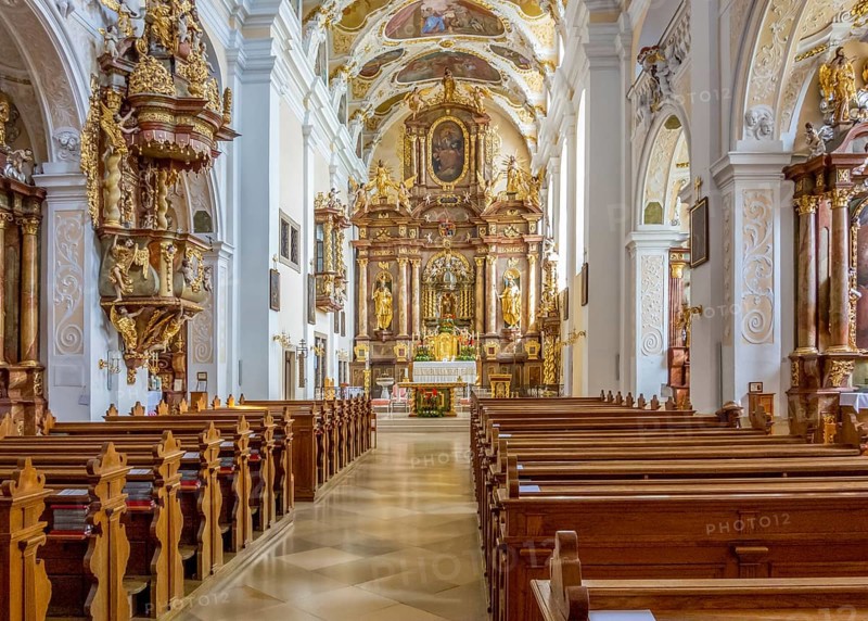 Impression in the Basilica church with the Franciscan monastery in Frauenkirchen, a town in Austria