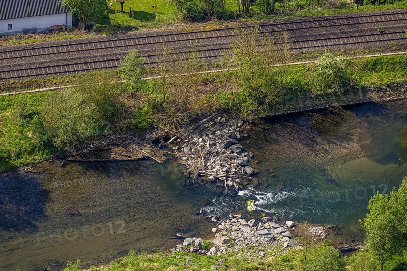 Aerial view, boulders in the river Ruhr, Velmede, Bestwig, Sauerland, North Rhine-Westphalia, Germany, river, Ruhr, boulders, landscape, nature, water, bird's eye view, riverbed, rocks, rural, summer, day, peaceful, quiet, environment, green, vegetation, bank, natural habitat