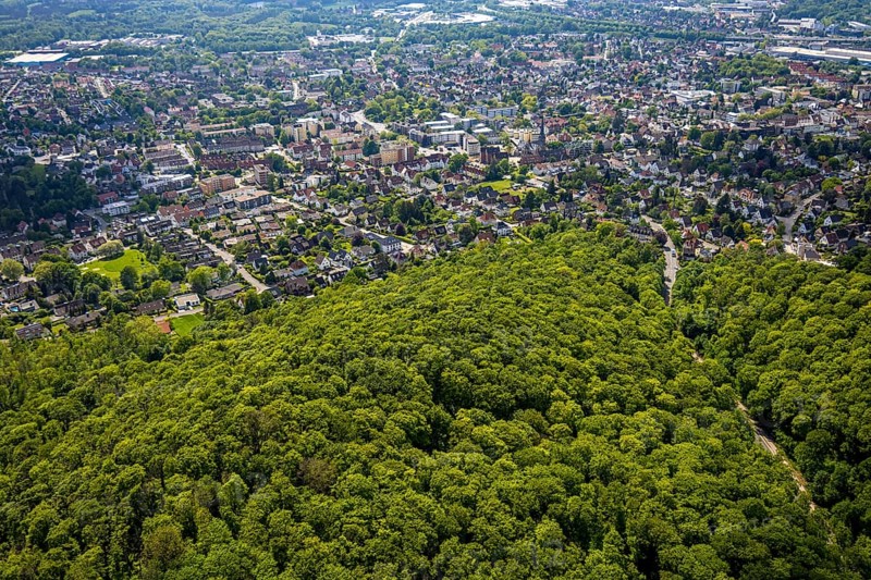Aerial view, Teutoburg Forest, Bodelschwinghstraße with view of residential area district Brackwede, district Gadderbaum, Bielefeld, East Westphalia, North Rhine-Westphalia, Germany, Bodelschwinghstraße, residential area, district Brackwede, view, nature, forests, buildings, houses, streets, development, urban landscape, green areas, architecture, settlement, German, city, landscape, living, infrastructure, city outskirts, housing estate, rural, European