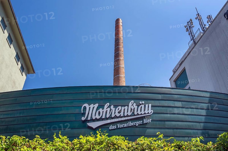 Façade with chimney and antennas, Mohrenbräu, Dornbirn, Vorarlberg, Austria