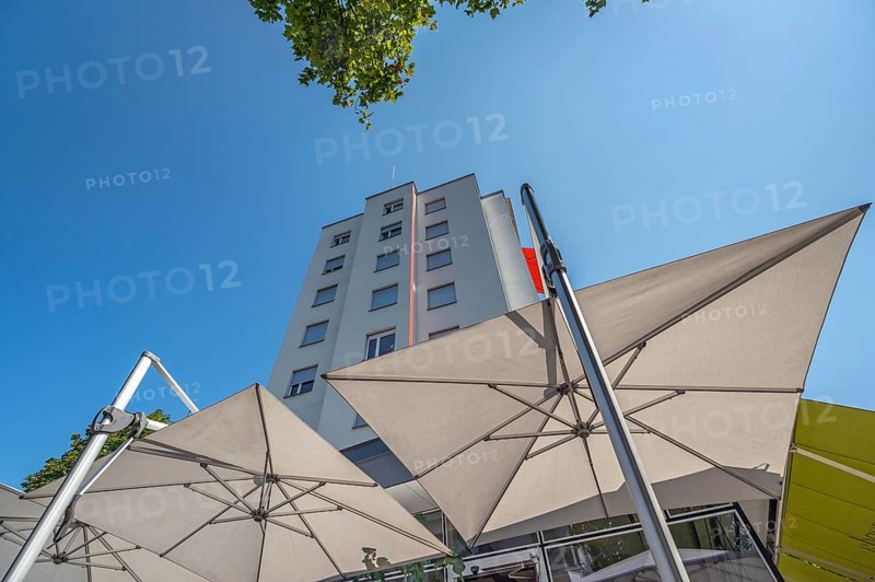Light grey sunshades in front of a high-rise building, Dornbirn, Vorarlberg, Austria