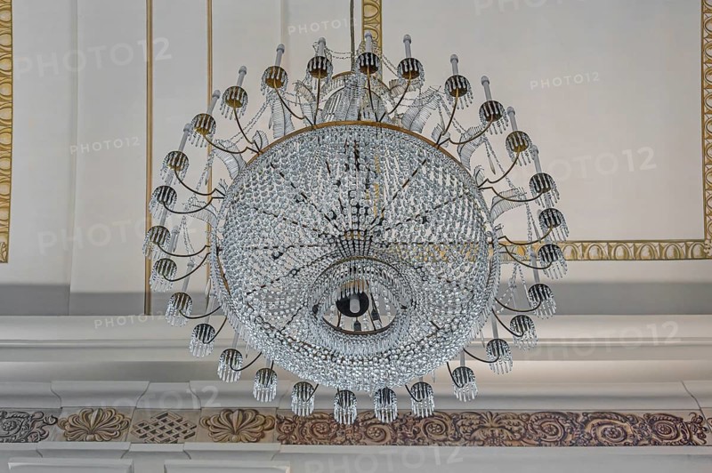 The Roman Catholic parish church of St Martin, interior with crystal chandelier, Dornbirn, Vorarlberg, Austria