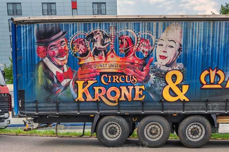 Lettering and logo on lorry trailer, Circus-Krone, Kempten, Allgäu, Bavaria, Germany