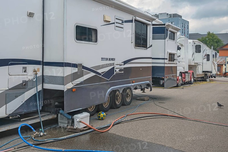 Circus wagon with water hoses, TETON HOMES, Circus-Krone, Kempten, Allgäu, Bavaria, Germany