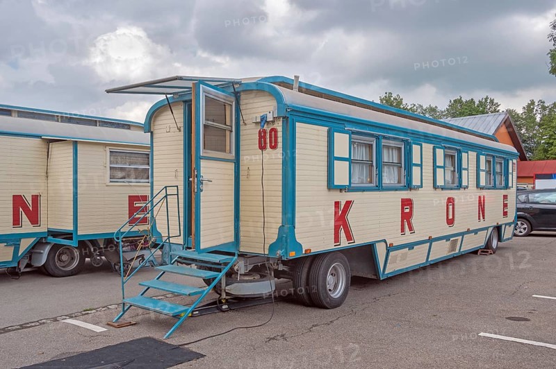 Typical circus wagon, Circus-Krone, Kempten, Allgäu, Bavaria, Germany