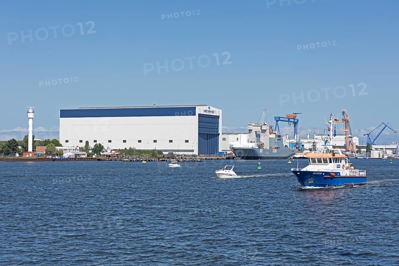 Neptun Werft, warship, police boat, Unterwarnow, Warnemünde, Rostock, Mecklenburg-Vorpommern, Germany