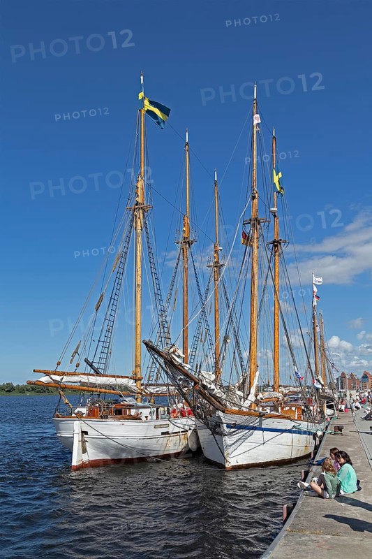 Sailing ships at the quay wall, Hanse-Sail, harbour, Rostock, Mecklenburg-Western Pomerania, Germany