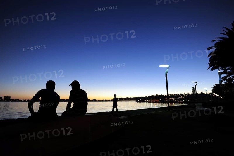 People at the riverside, evening mood at the Swan River, Central City Area, Perth, Western Australia, WA, Australia