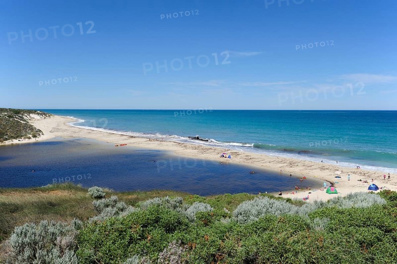 Mouth of the Moore River, beach at Guilderton, Perth, Western Australia, WA, Indian Ocean, Australia