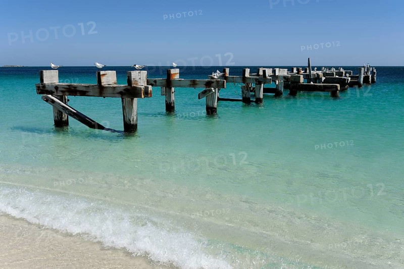 Beach and former jetty at Jurien Bay, Perth, Western Australia, WA, Indian Ocean, Australia