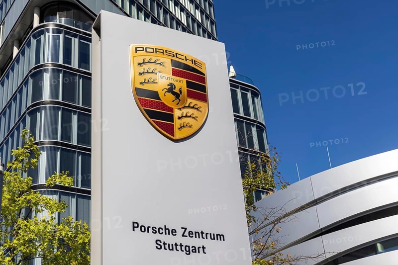 Porsche Centre Stuttgart. Façade with the car manufacturer's logo. Porsche Design Tower. Stuttgart, Baden-Württemberg, Germany