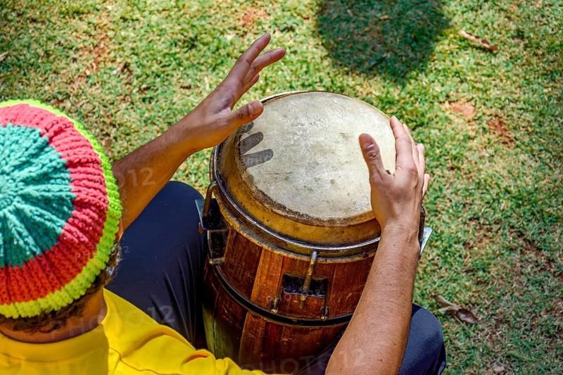 Rustic wooden drum called atabaque used in various cultural manifestations in Brazil, Minas Gerais, Brazil