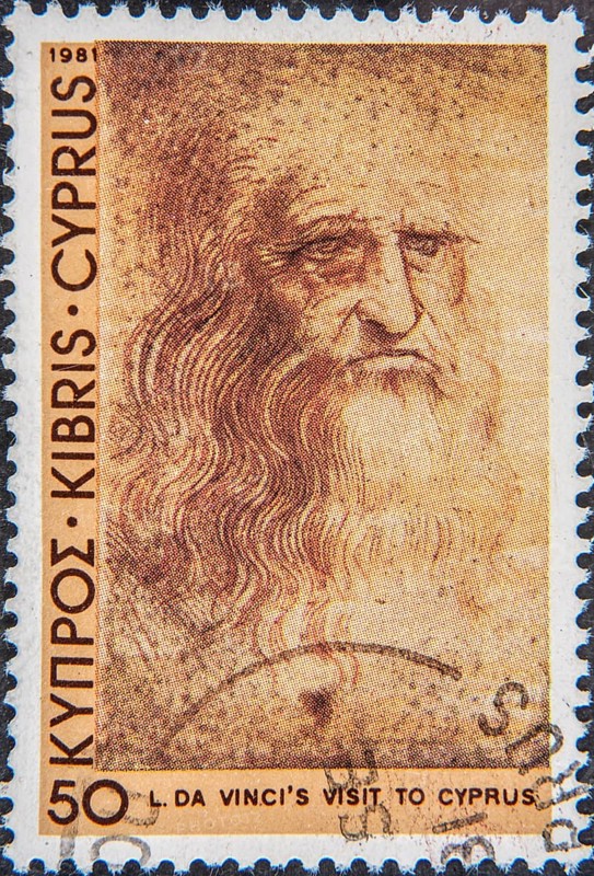 Leonardo da Vinci (1452-1519) was an Italian universal genius. Portrait on a Cypriot postage stamp