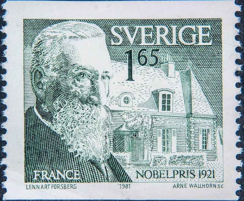 Anatole France, pseudonym of Jacques Anatole François Thibault, (1844-1924), French writer who received the Nobel Prize in Literature in 1921. Portrait on a Swedish postage stamp