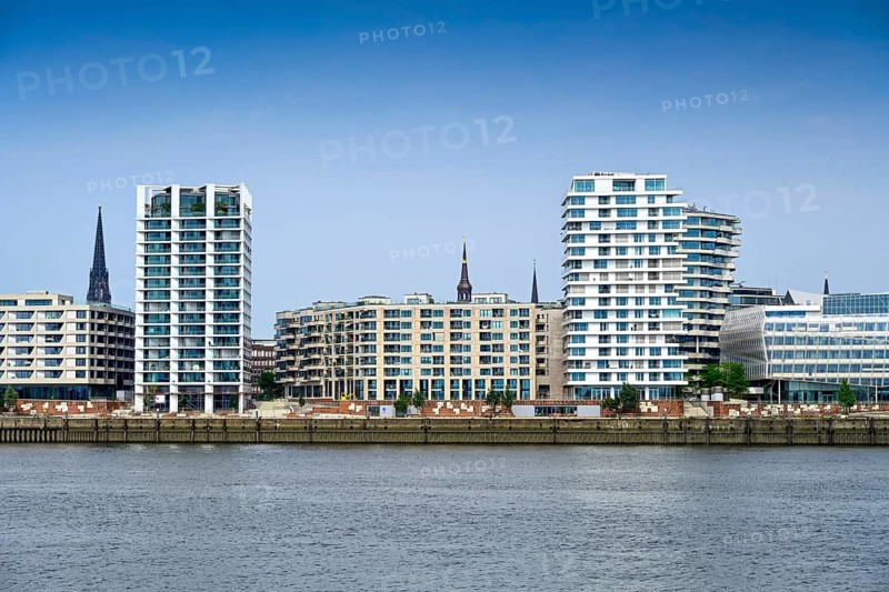 Modern residential building on Strandkai in the harbour city of Hamburg, Germany