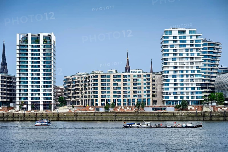 Modern residential buildings The Crown and FiftyNine on Strandkai in the harbour city of Hamburg, Germany