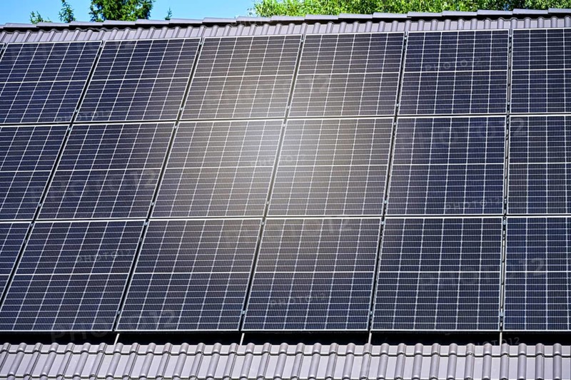 Solar system on a house roof in Hamburg, Germany