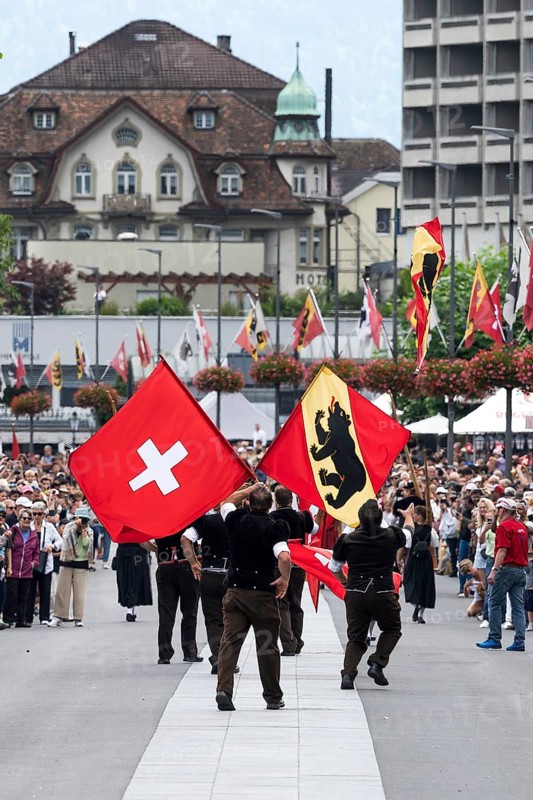 Swiss and Bernese flag wavers, Interlaken, Switzerland