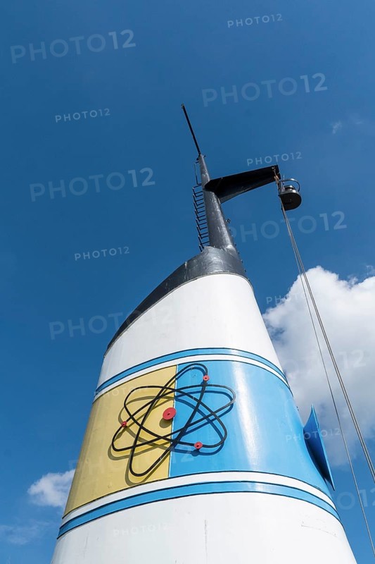 Germany, Bremen, Bremerhaven, smokestack, research vessel, Otto cock, nuclear energy drive, nuclear, sign, symbol, atom, German Maritime Museum