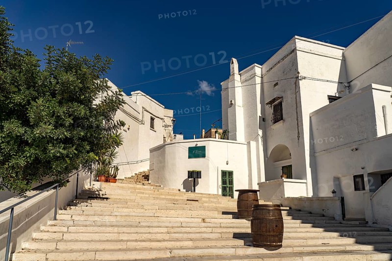 White houses in the old town centre of Massafra, Apulia, Italy