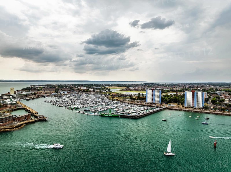 Marina in Gosport from a drone, Portsmouth, Gosport, England, United Kingdom