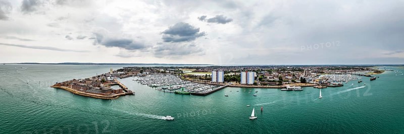 Panorama of Marina in Gosport from a drone, Portsmouth, Gosport, England, United Kingdom
