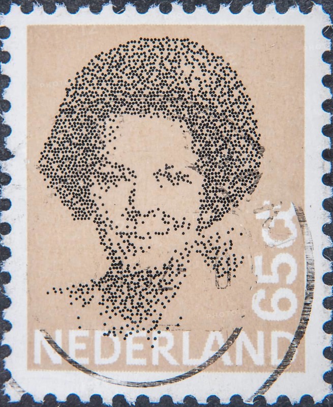 Princess Beatrix, born 1938, was Queen of the Netherlands for 33 years, from 1980 to 2013. Portrait on a Dutch postage stamp